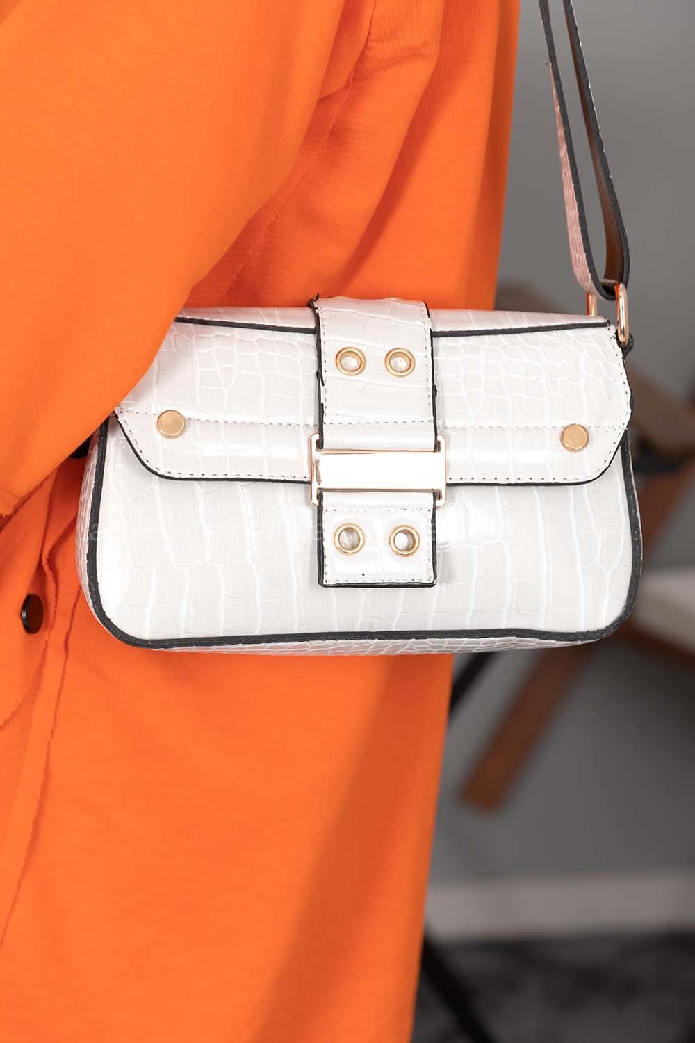 Modalamelif Toka Kilitli Trok Desen Çanta Beyaz