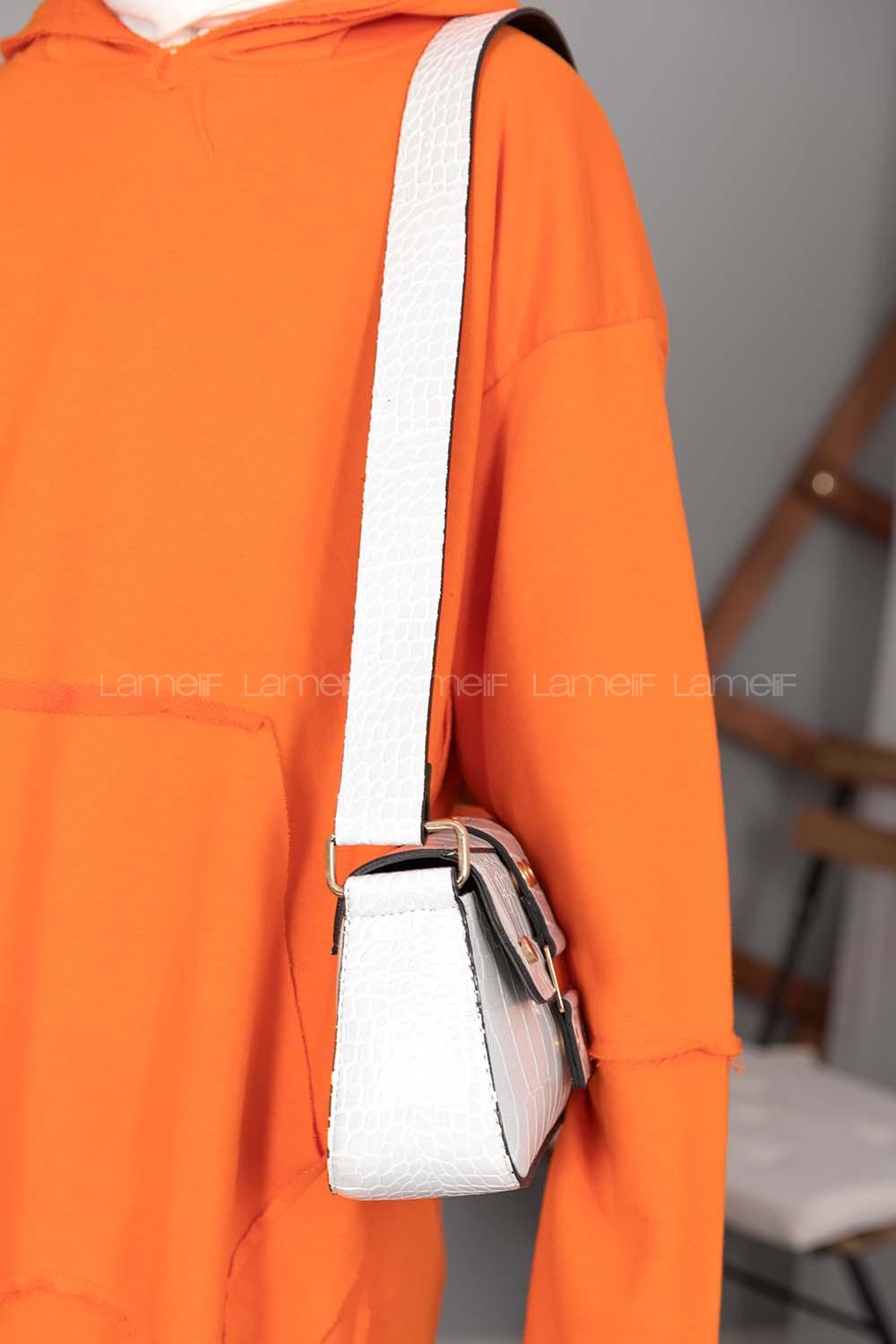 Modalamelif Toka Kilitli Trok Desen Çanta Beyaz