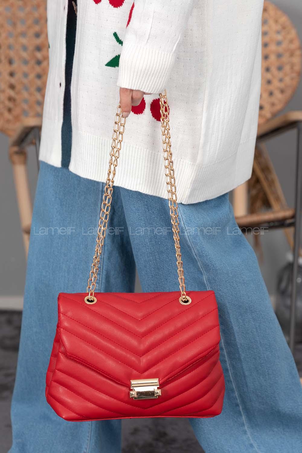 Modalamelif V Dikişli Kapitone Vera Çanta Kırmızı