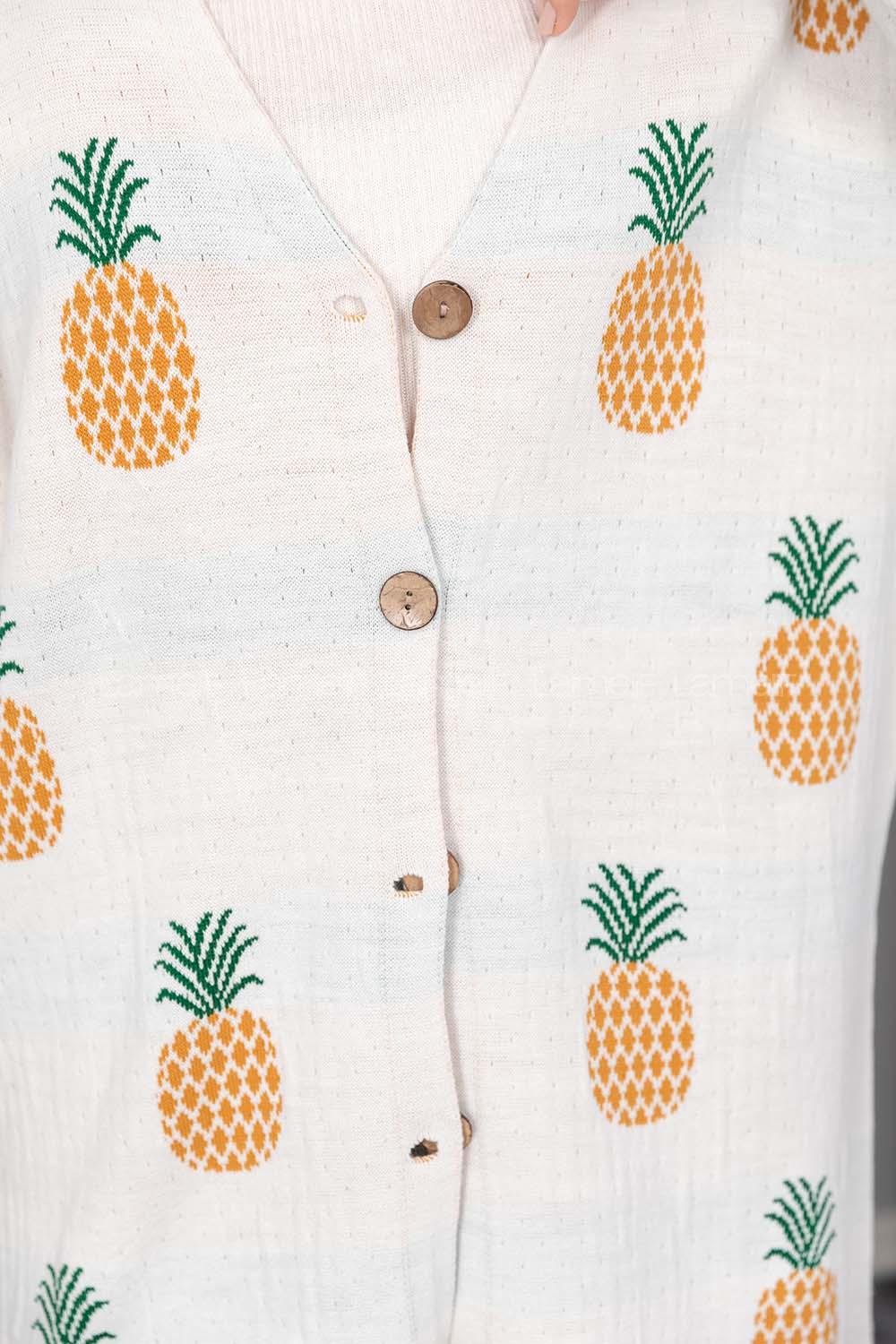 Modalamelif Ananas Desenli Hırka Beyaz