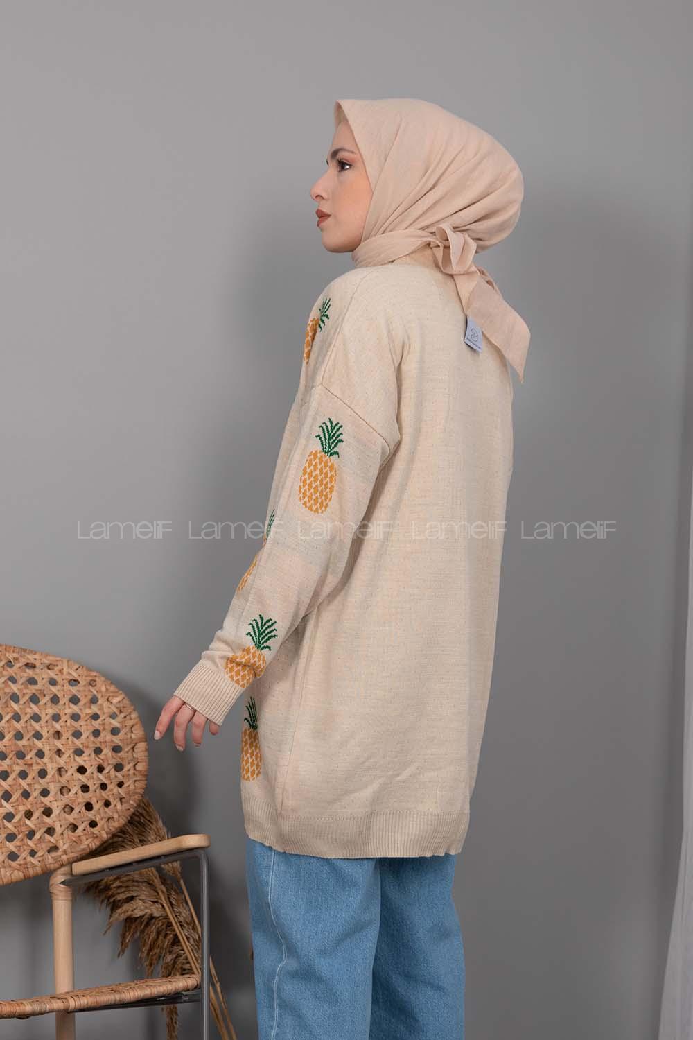 Modalamelif Ananas Desenli Hırka Krem