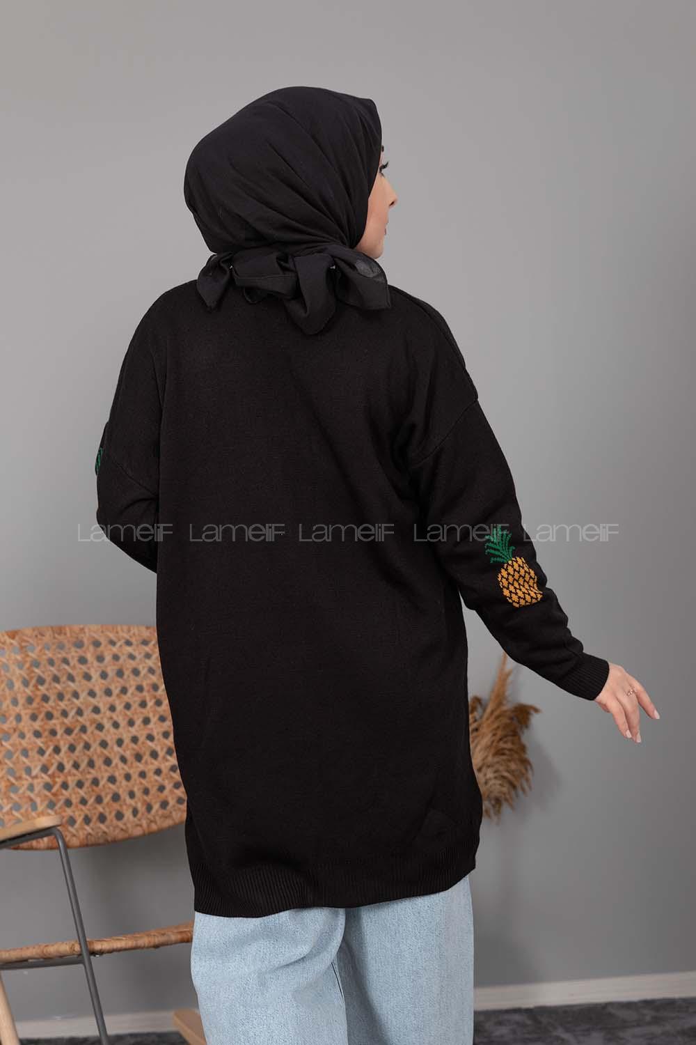 Modalamelif Ananas Desenli Hırka Siyah