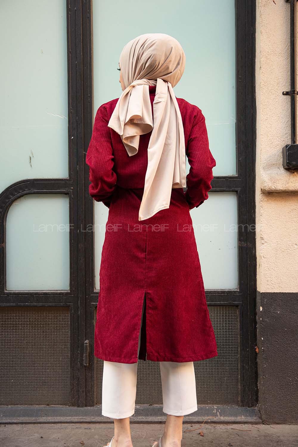 Modalamelif Çİft Cepli Kadife Kap Bordo