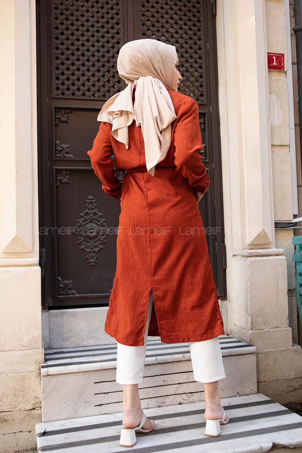 Modalamelif Çİft Cepli Kadife Kap Kiremit