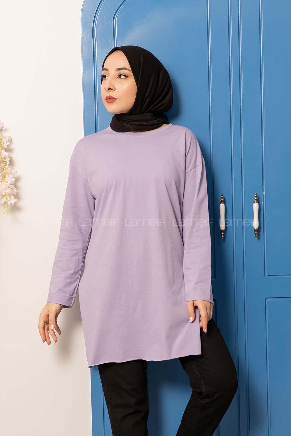 Modalamelif Düz Renk Yırtmaçlı Sweatshirt Lila