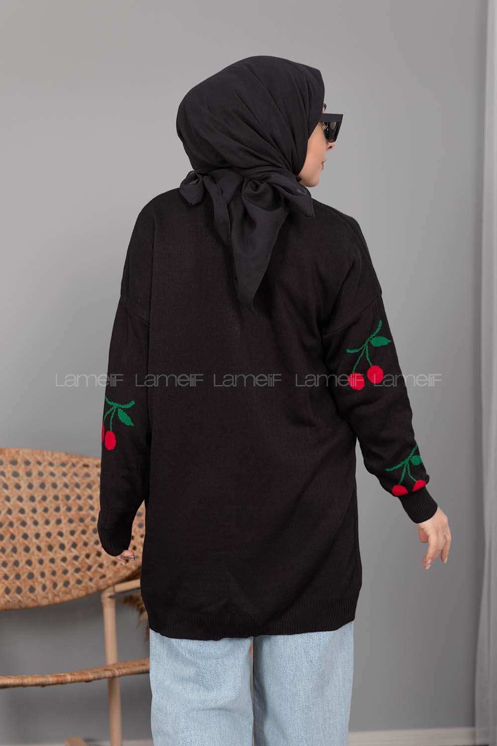 Modalamelif Kiraz Desenli Hırka Siyah