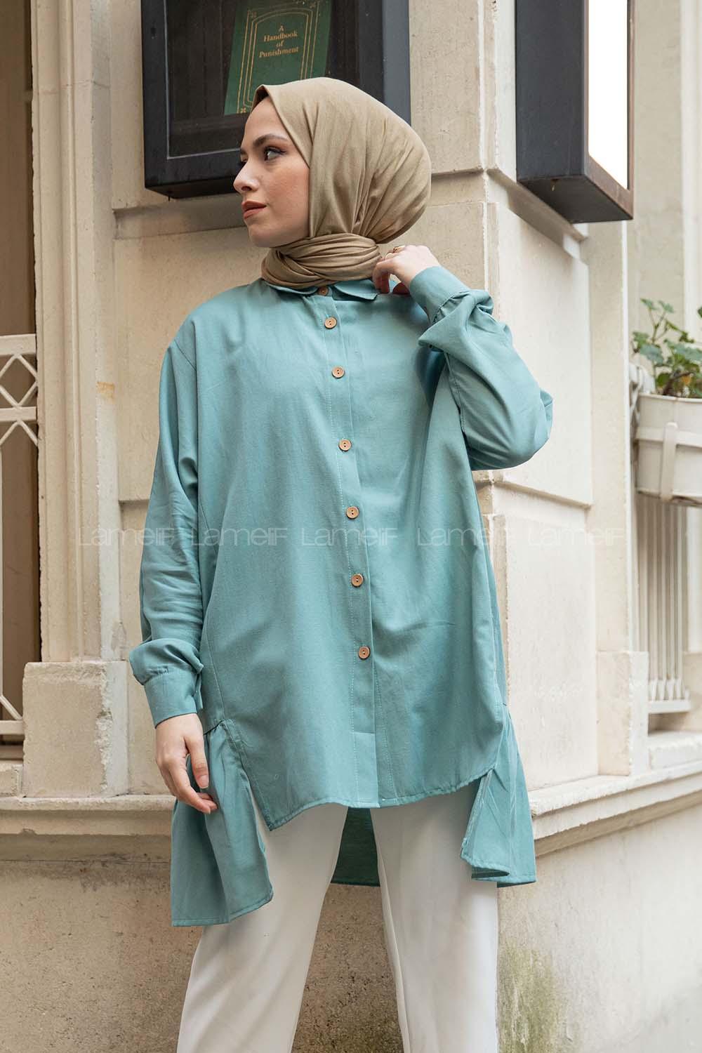 Modalamelif  Önü Düğmeli Oxford Gömlek Mint