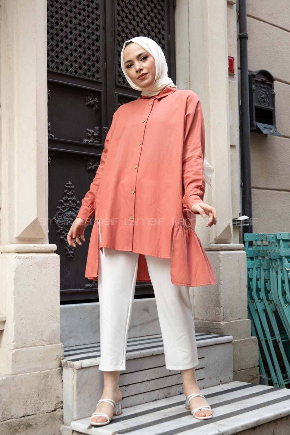 Modalamelif  Önü Düğmeli Oxford Gömlek Pudra