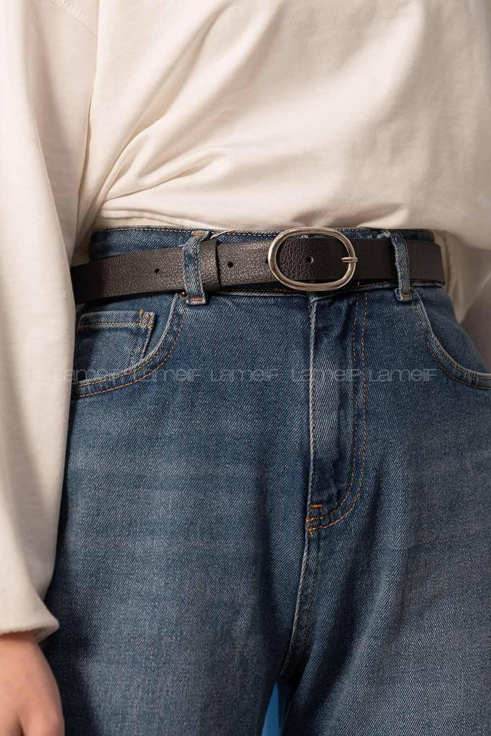 Modalamelif Oval Elips Tokalı Gümüş Kemer Siyah