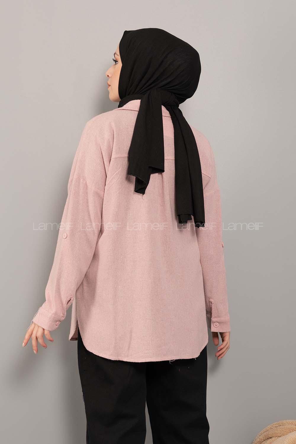 Modalamelif Asimetrik Cepli Yıkamalı Gömlek Pudra