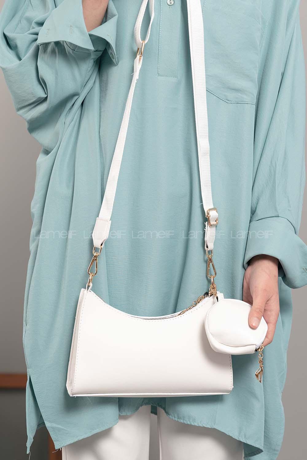 Modalamelif Baget Cüzdan Aksesuarlı  Çanta Beyaz