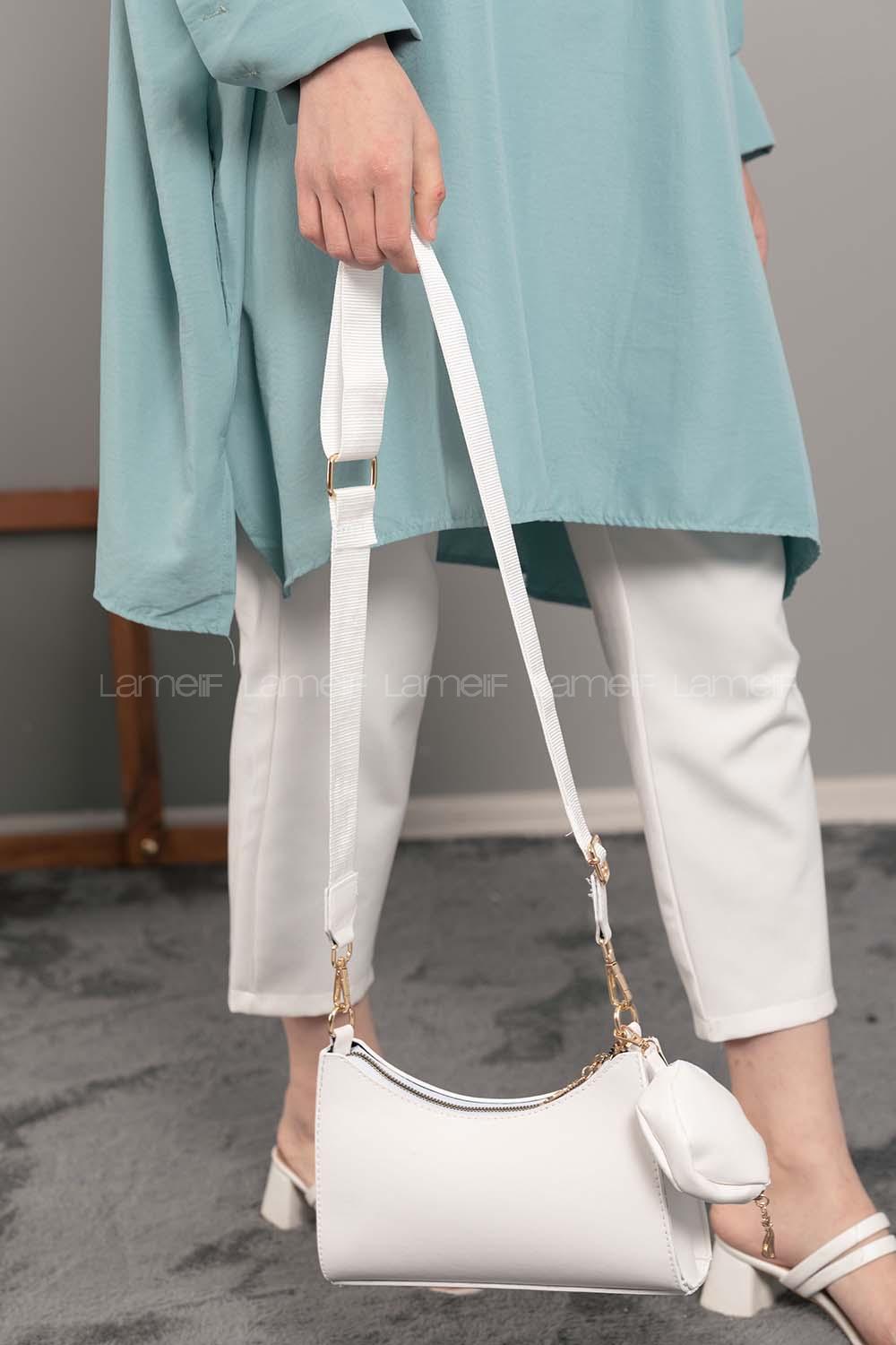 Modalamelif Baget Cüzdan Aksesuarlı  Çanta Beyaz