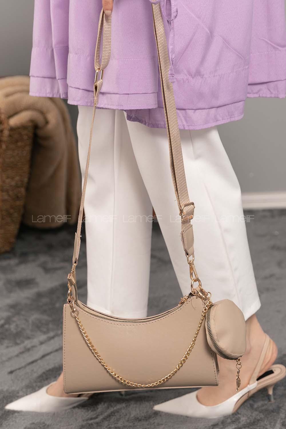 Modalamelif Baget Cüzdan Aksesuarlı  Çanta Vizonrengi