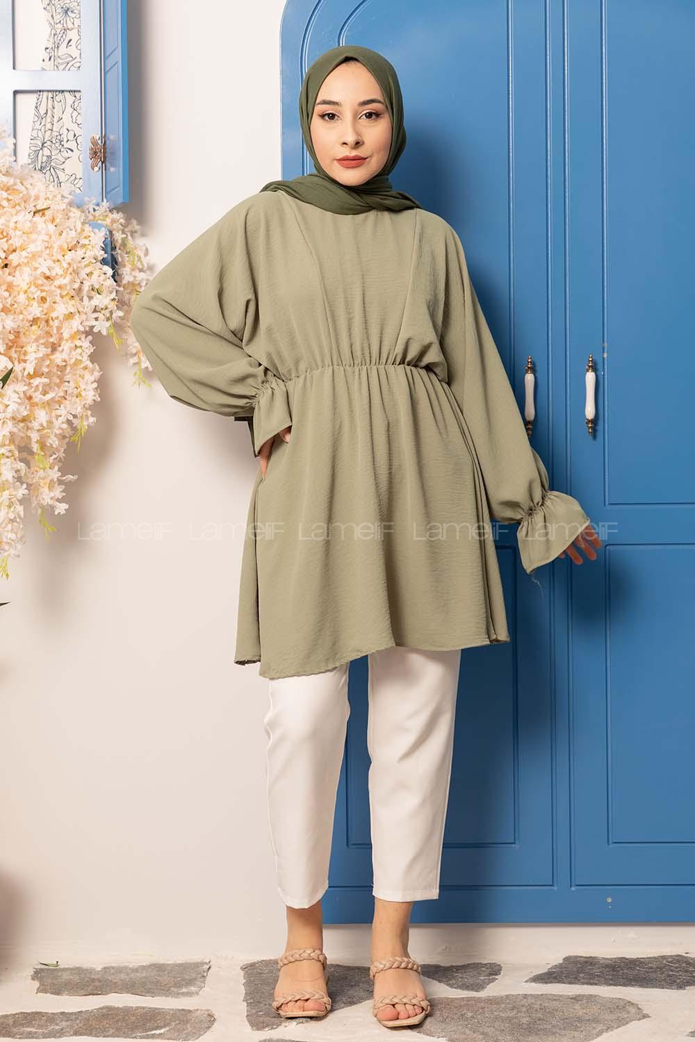 Modalamelif Balon Kol Ayrobin Tunik  Çağla Yeşili