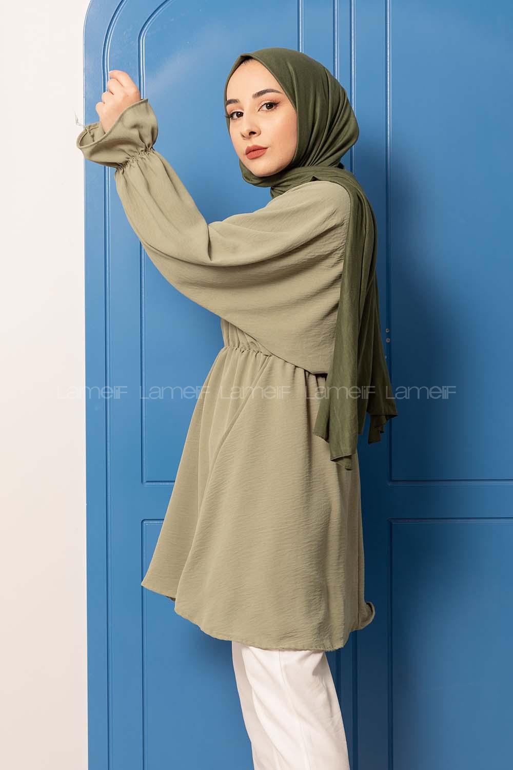 Modalamelif Balon Kol Ayrobin Tunik  Çağla Yeşili