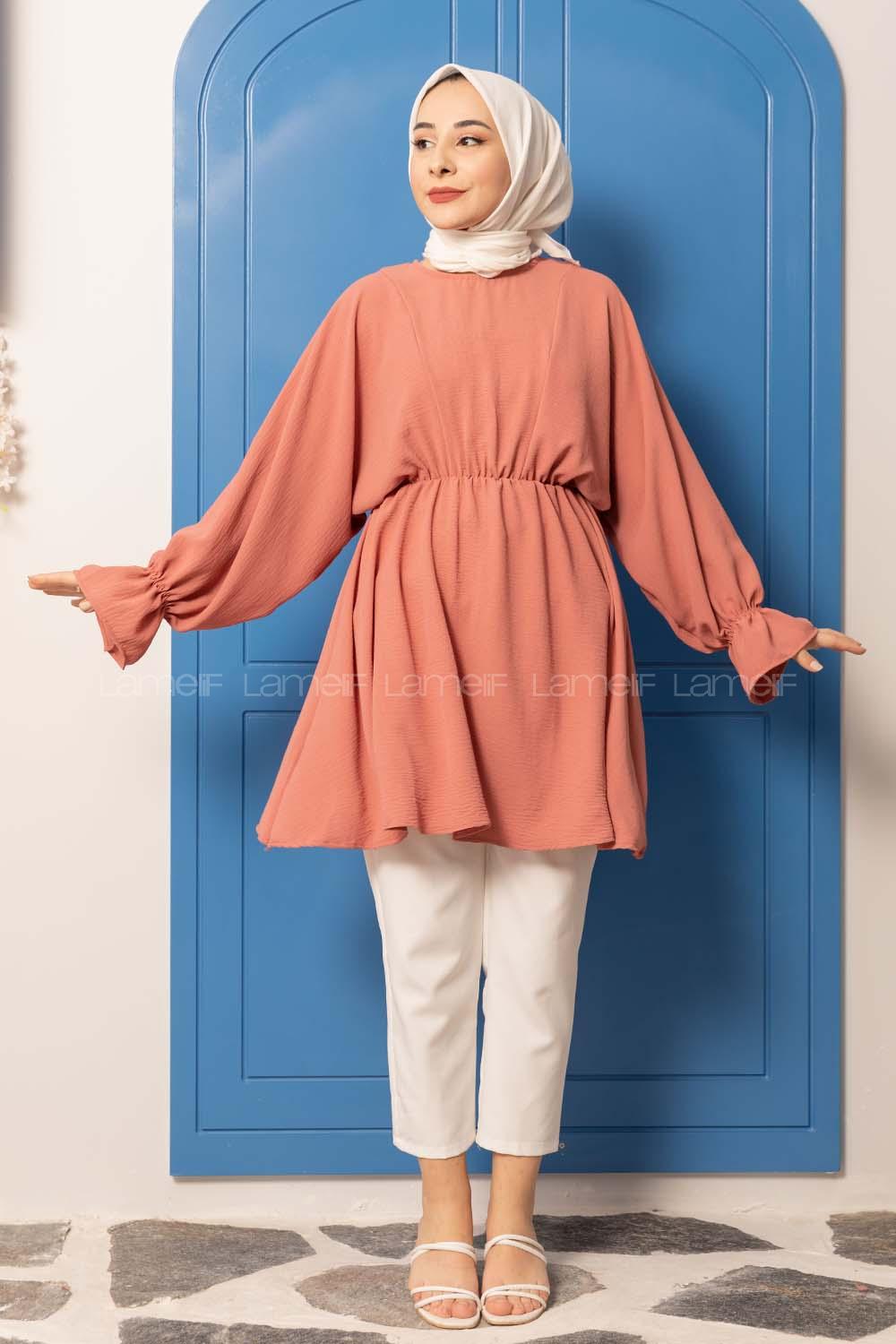 Modalamelif Balon Kol Ayrobin Tunik Pudra