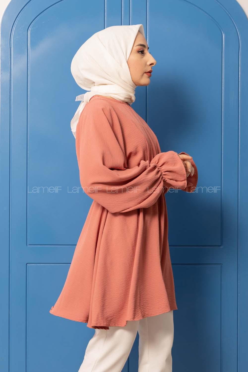 Modalamelif Balon Kol Ayrobin Tunik Pudra