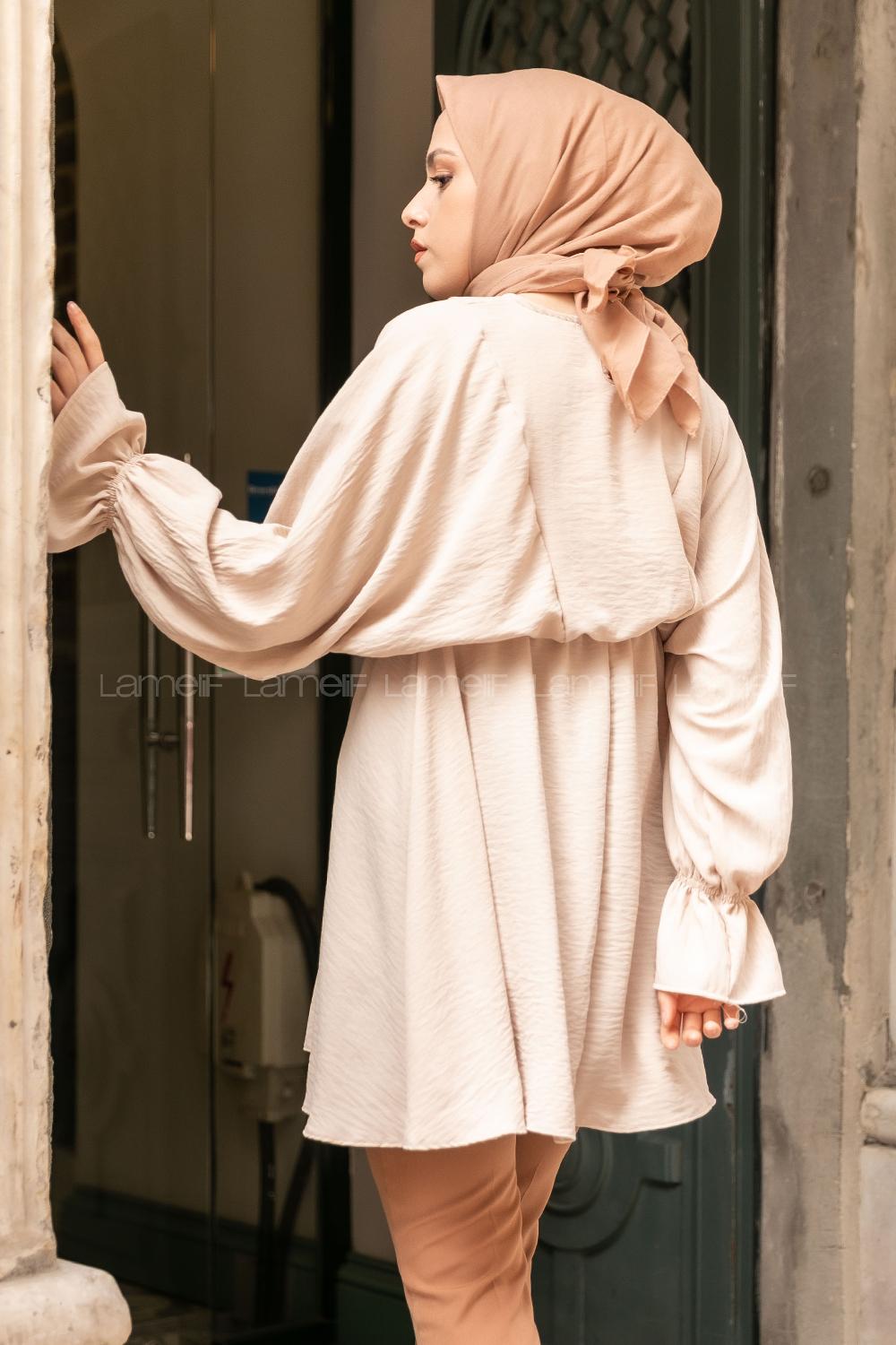 Modalamelif Balon Kol Ayrobin Tunik Vizonrengi