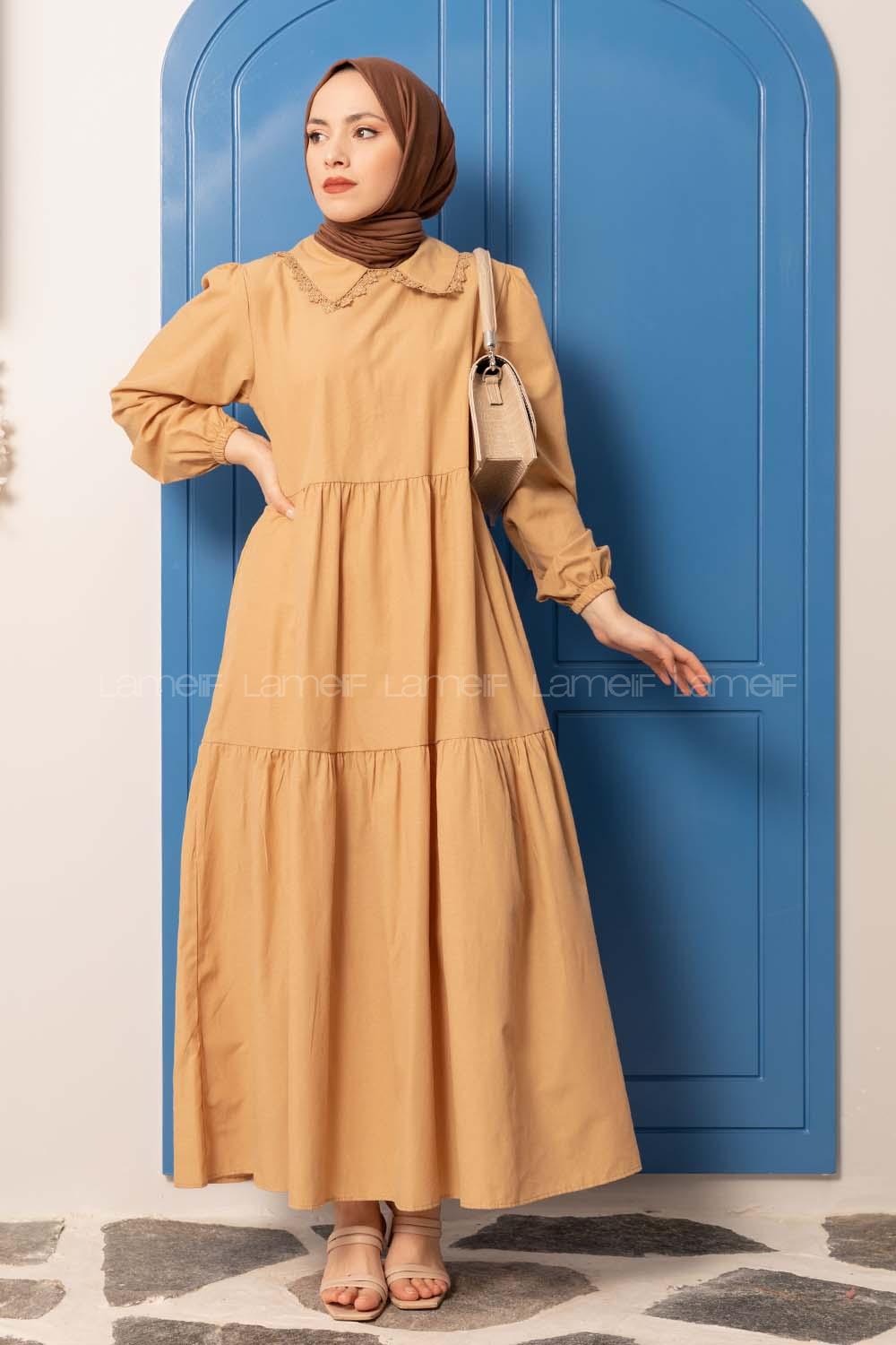 Modalamelif Bebe Yaka Kol Lastikli Elbise Camel