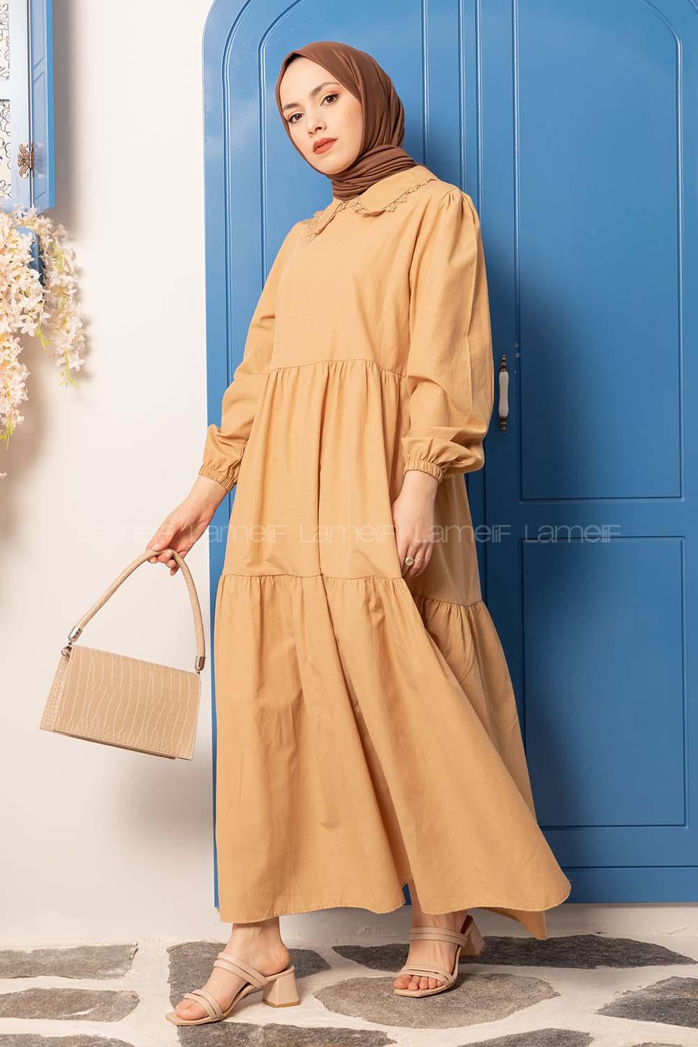 Modalamelif Bebe Yaka Kol Lastikli Elbise Camel