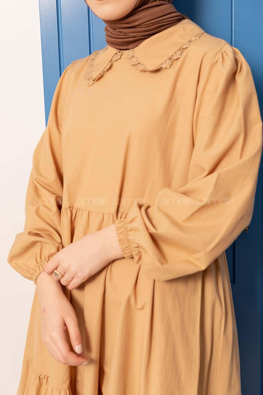 Modalamelif Bebe Yaka Kol Lastikli Elbise Camel