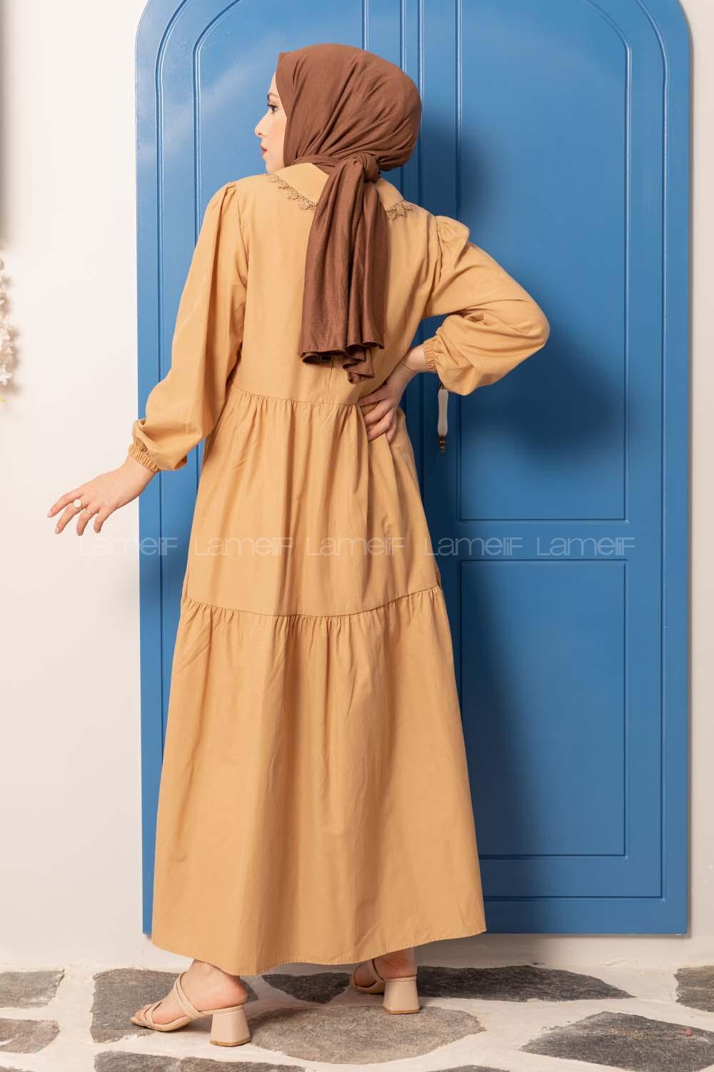 Modalamelif Bebe Yaka Kol Lastikli Elbise Camel