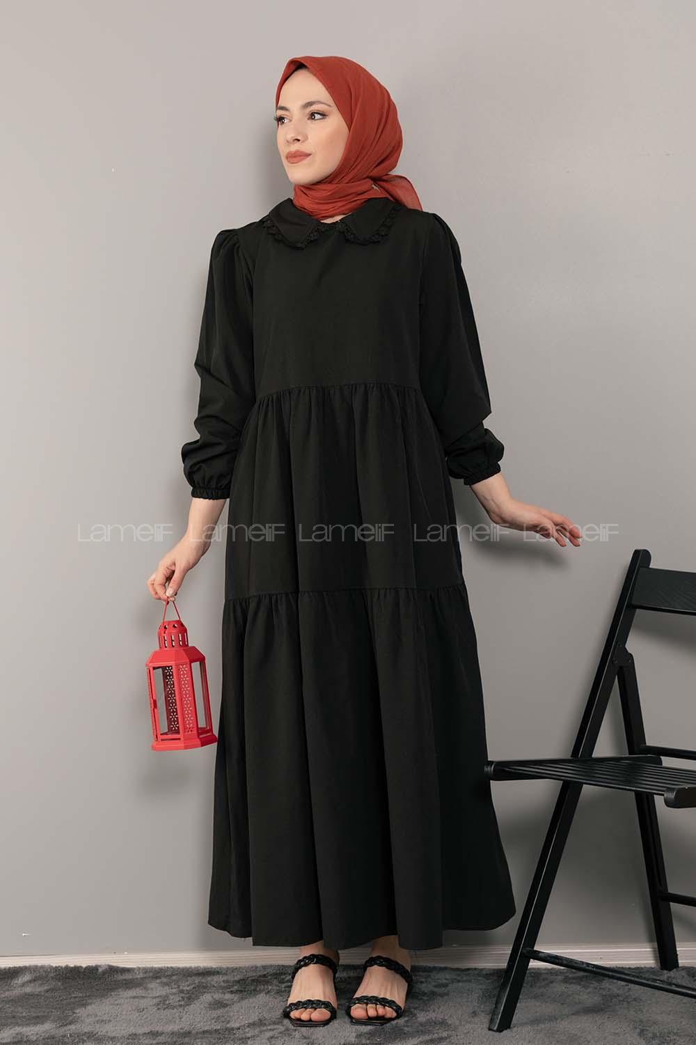 Modalamelif Bebe Yaka Kol Lastikli Elbise Siyah