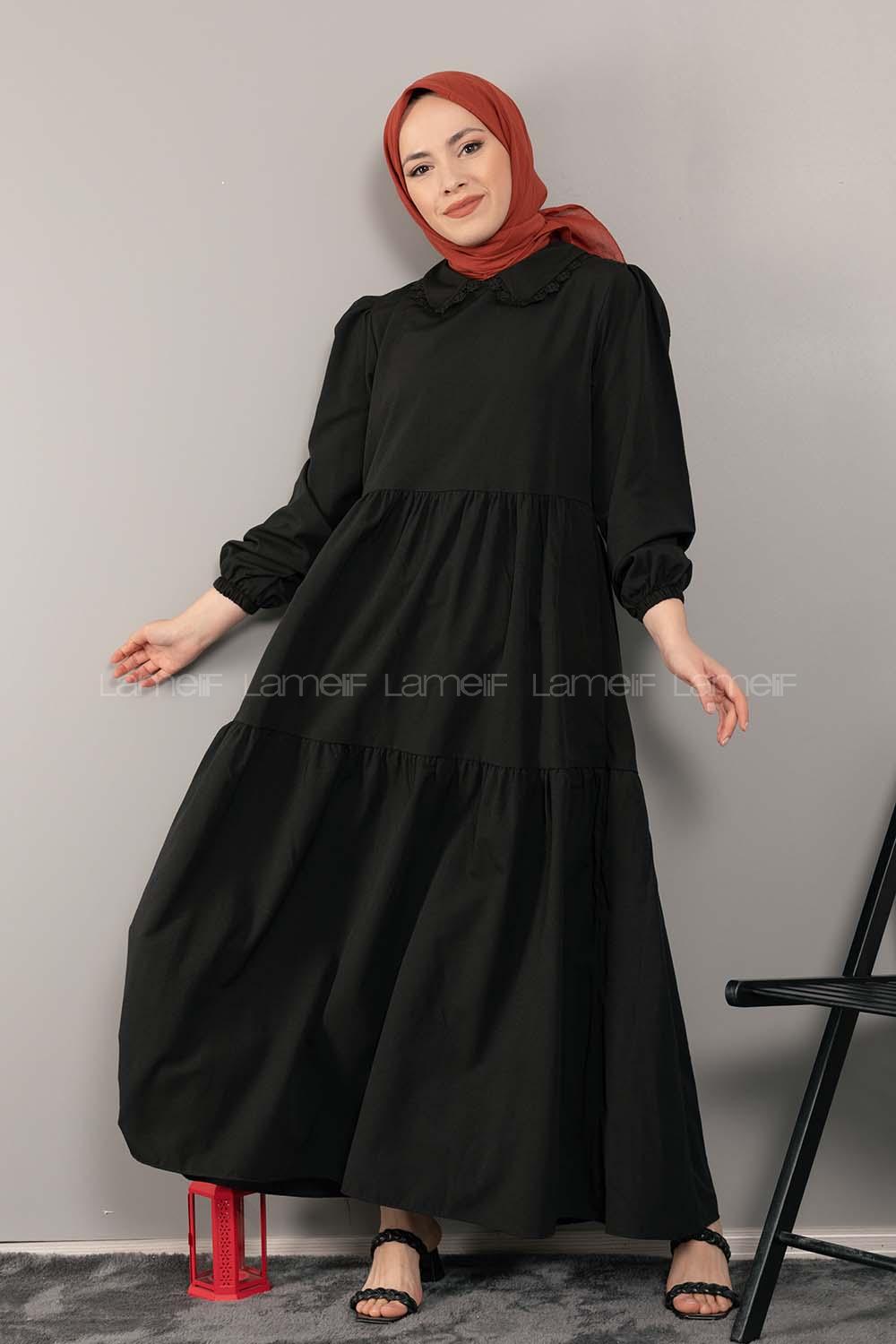 Modalamelif Bebe Yaka Kol Lastikli Elbise Siyah