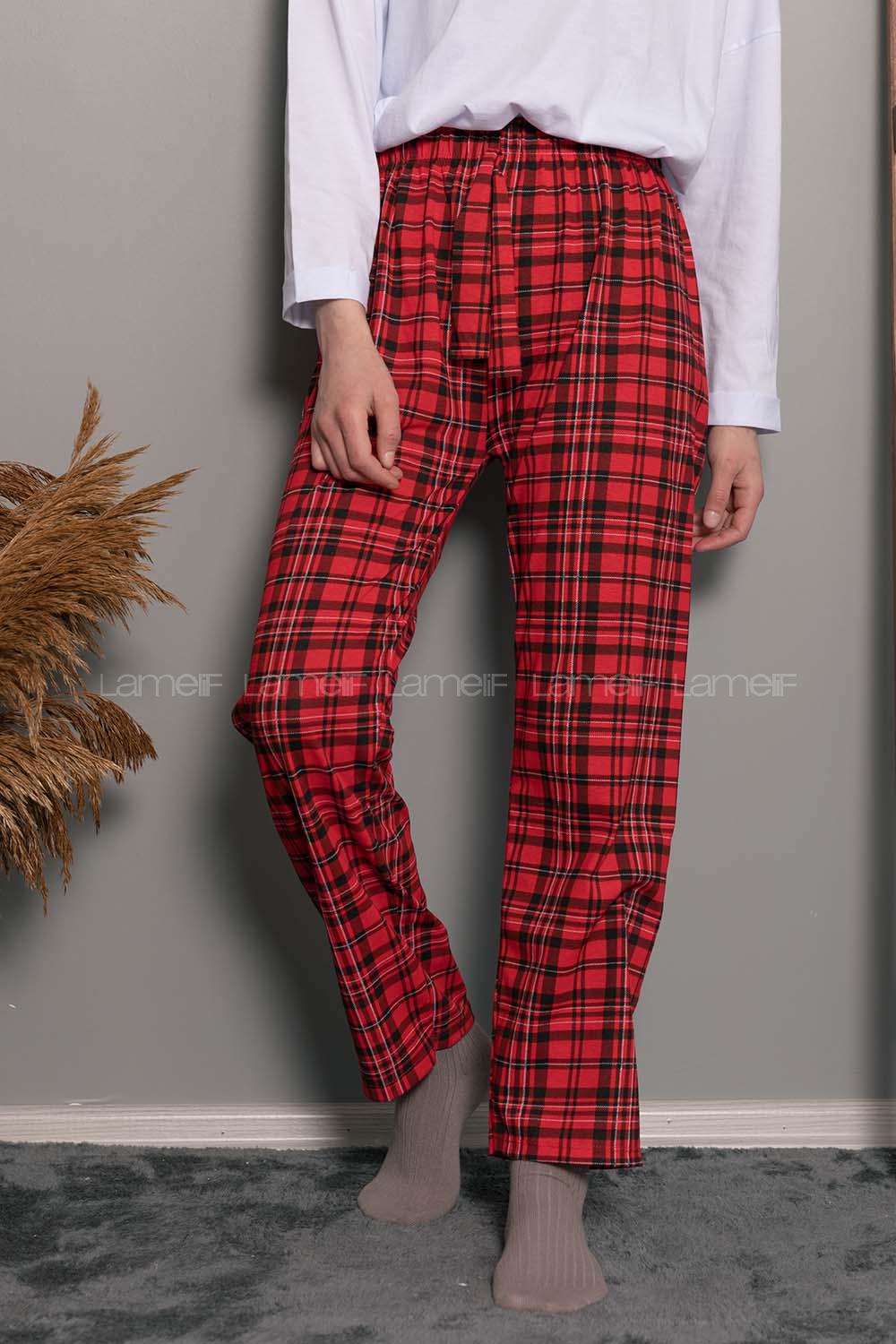 Modalamelif Bel Ve Paça Lastikli Kareli Eşofman Altı Kırmızı