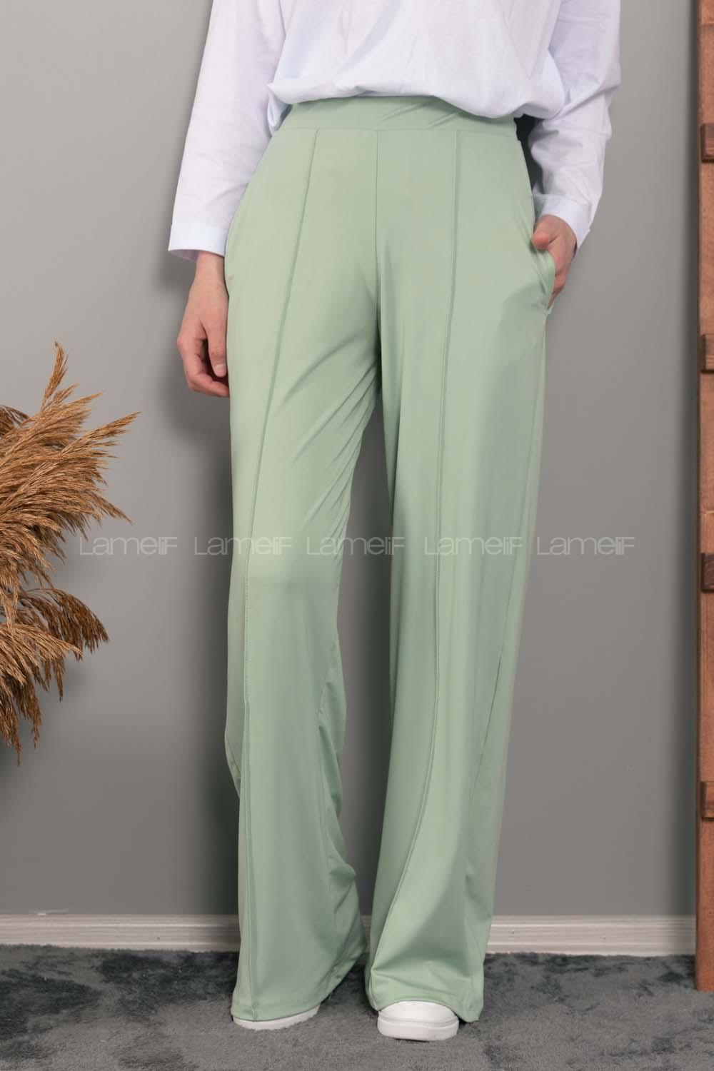 Modalamelif Bol Paça Çımalı Pantolon Çağla