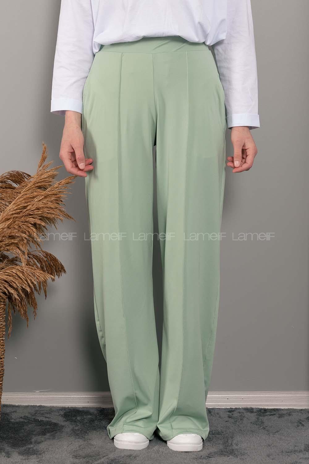 Modalamelif Bol Paça Çımalı Pantolon Çağla