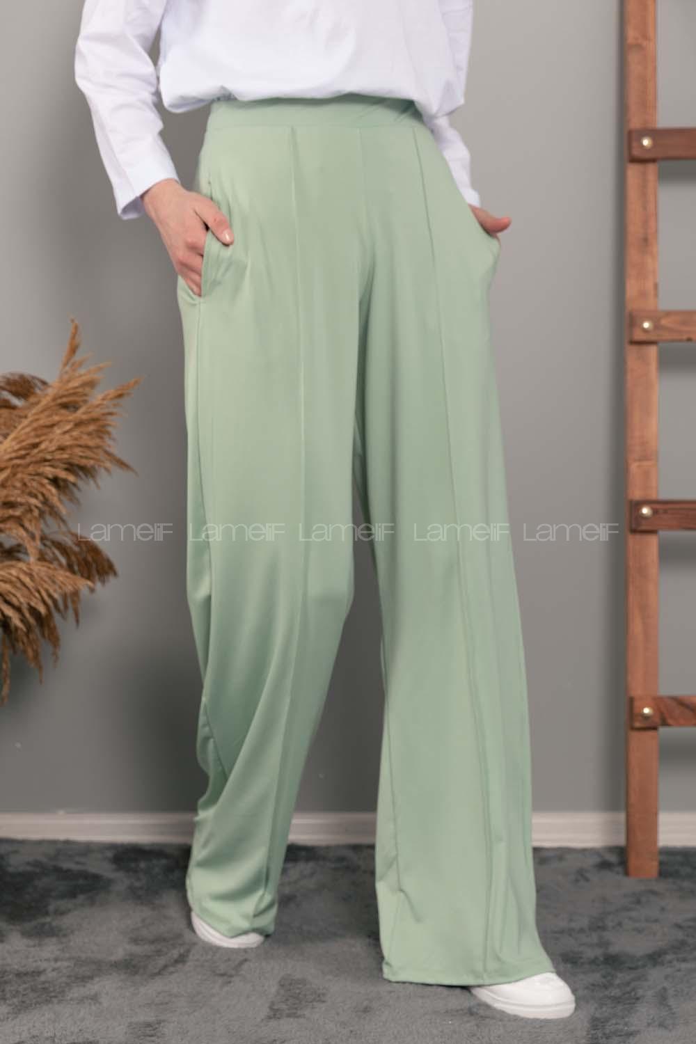 Modalamelif Bol Paça Çımalı Pantolon Çağla