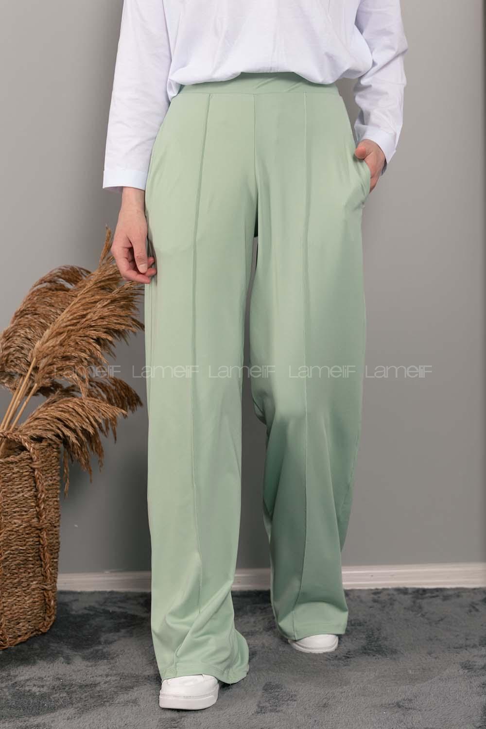 Modalamelif Bol Paça Çımalı Pantolon Çağla