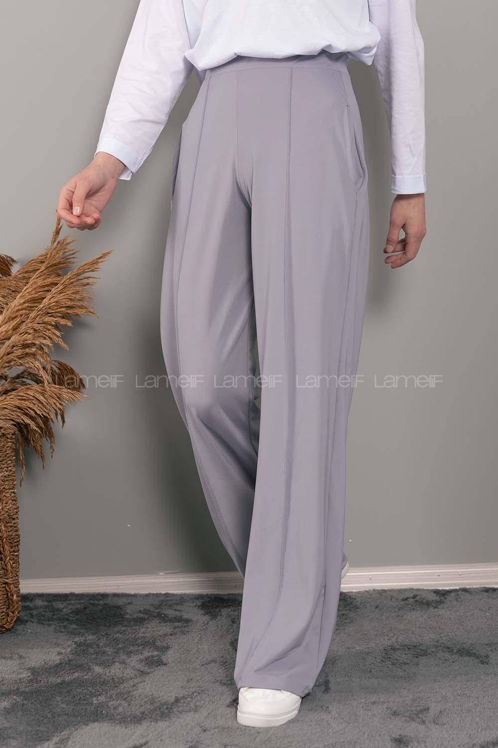 Modalamelif Bol Paça Çımalı Pantolon Gri