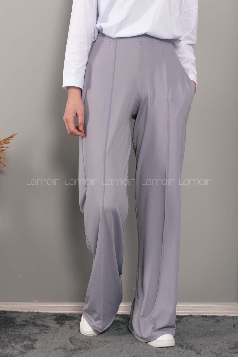 Modalamelif Bol Paça Çımalı Pantolon Gri