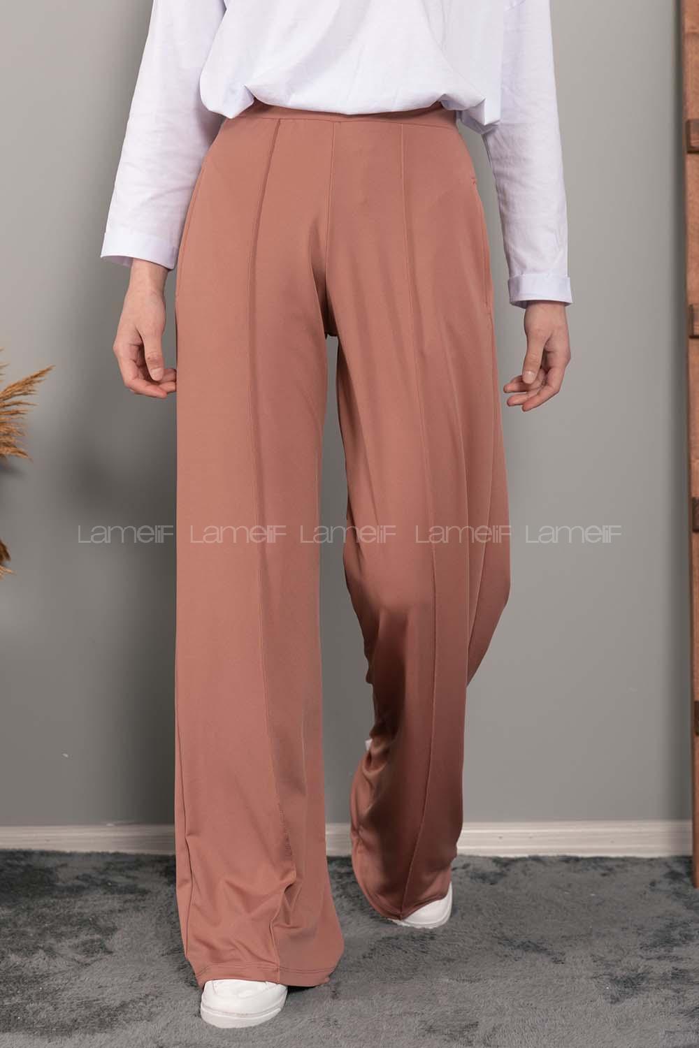 Modalamelif Bol Paça Çımalı Pantolon Gül