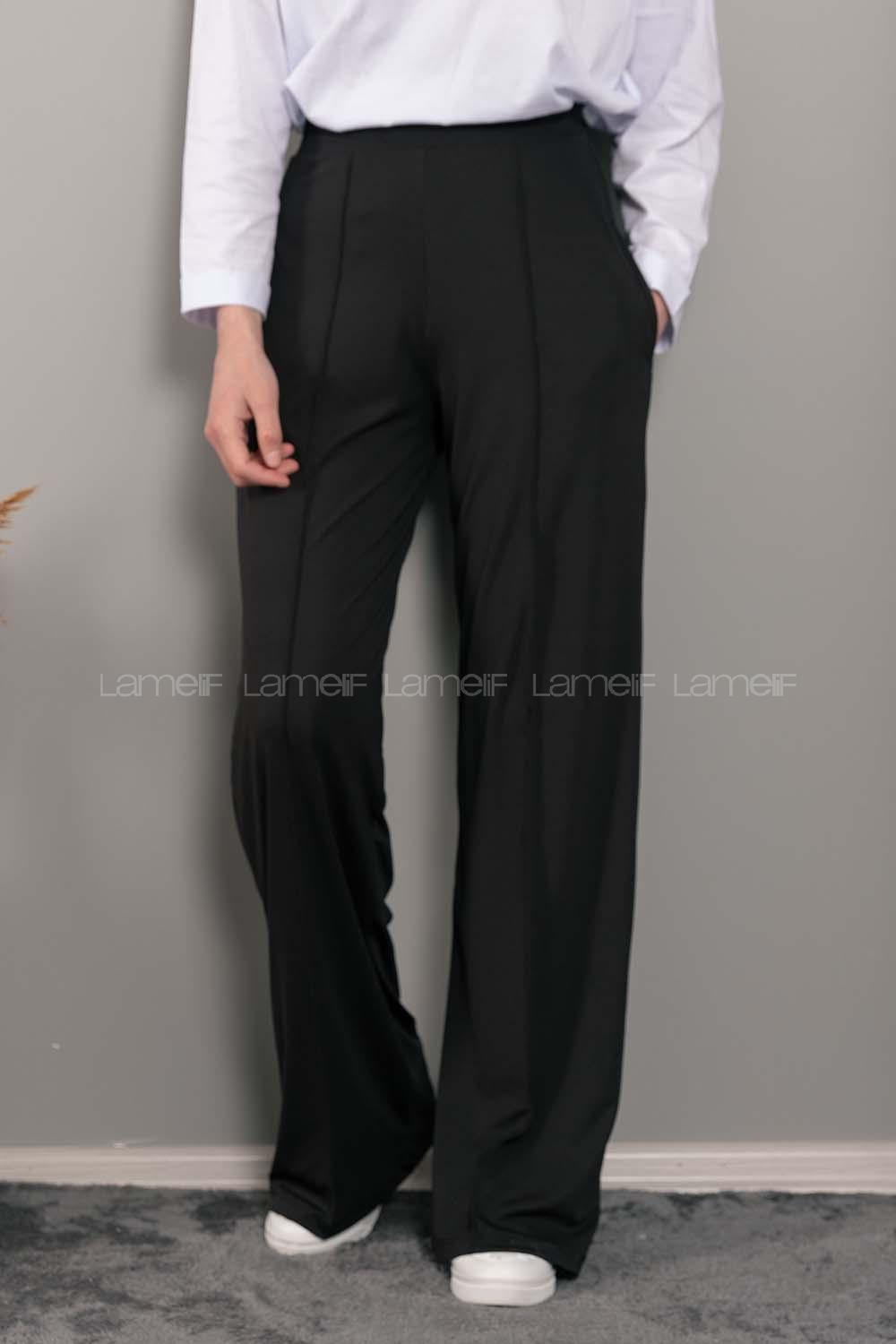 Modalamelif Bol Paça Çımalı Pantolon Siyah