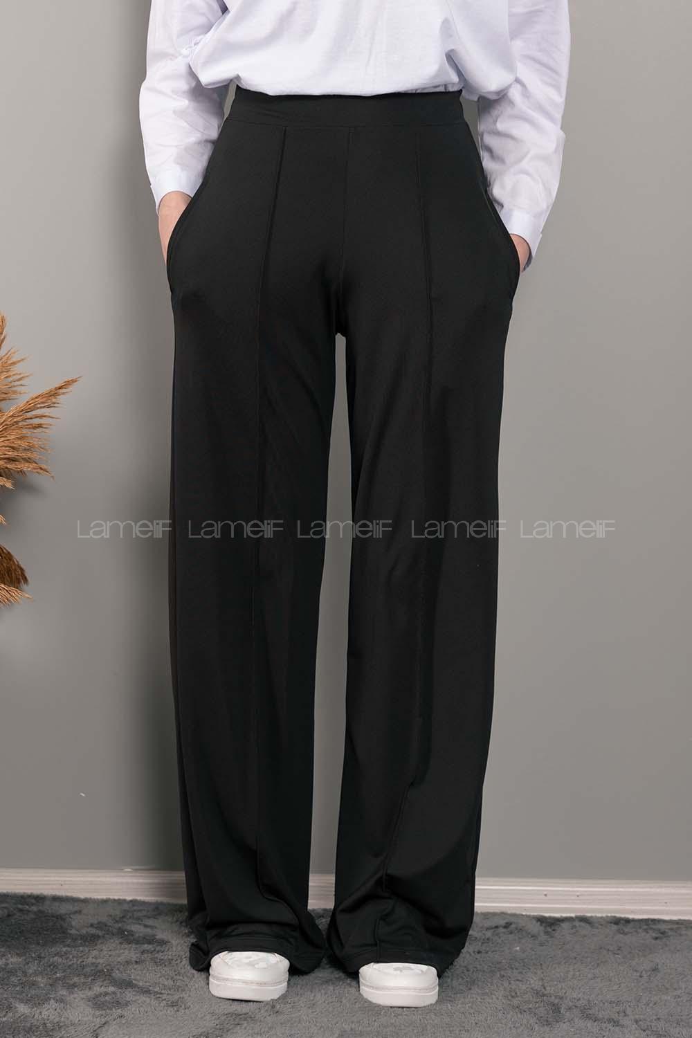 Modalamelif Bol Paça Çımalı Pantolon Siyah