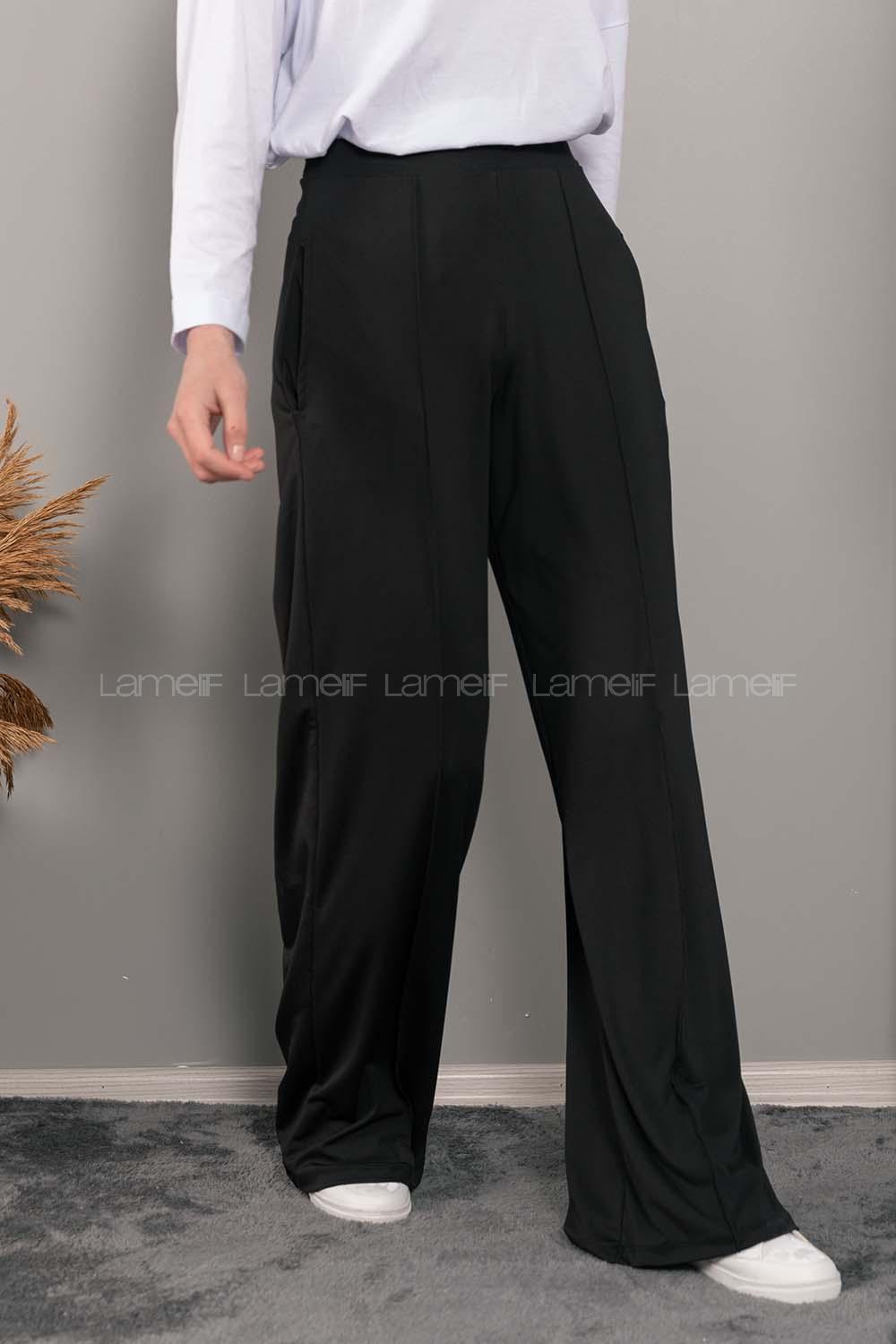 Modalamelif Bol Paça Çımalı Pantolon Siyah