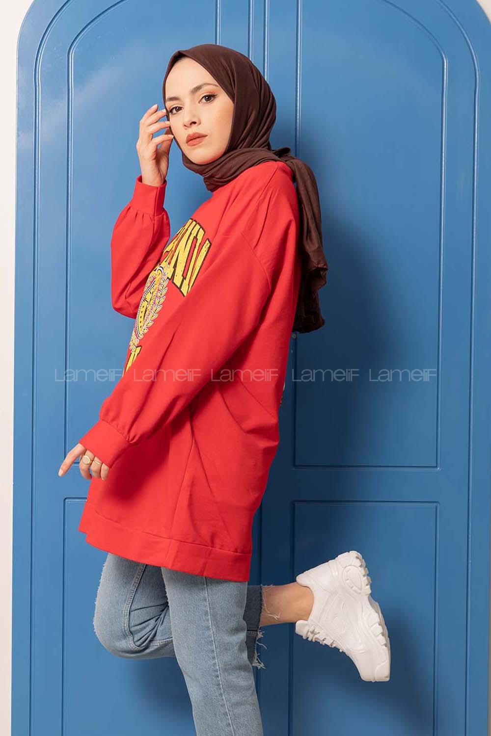 Modalamelif California Los Angeles Baskılı Tunik Kırmızı