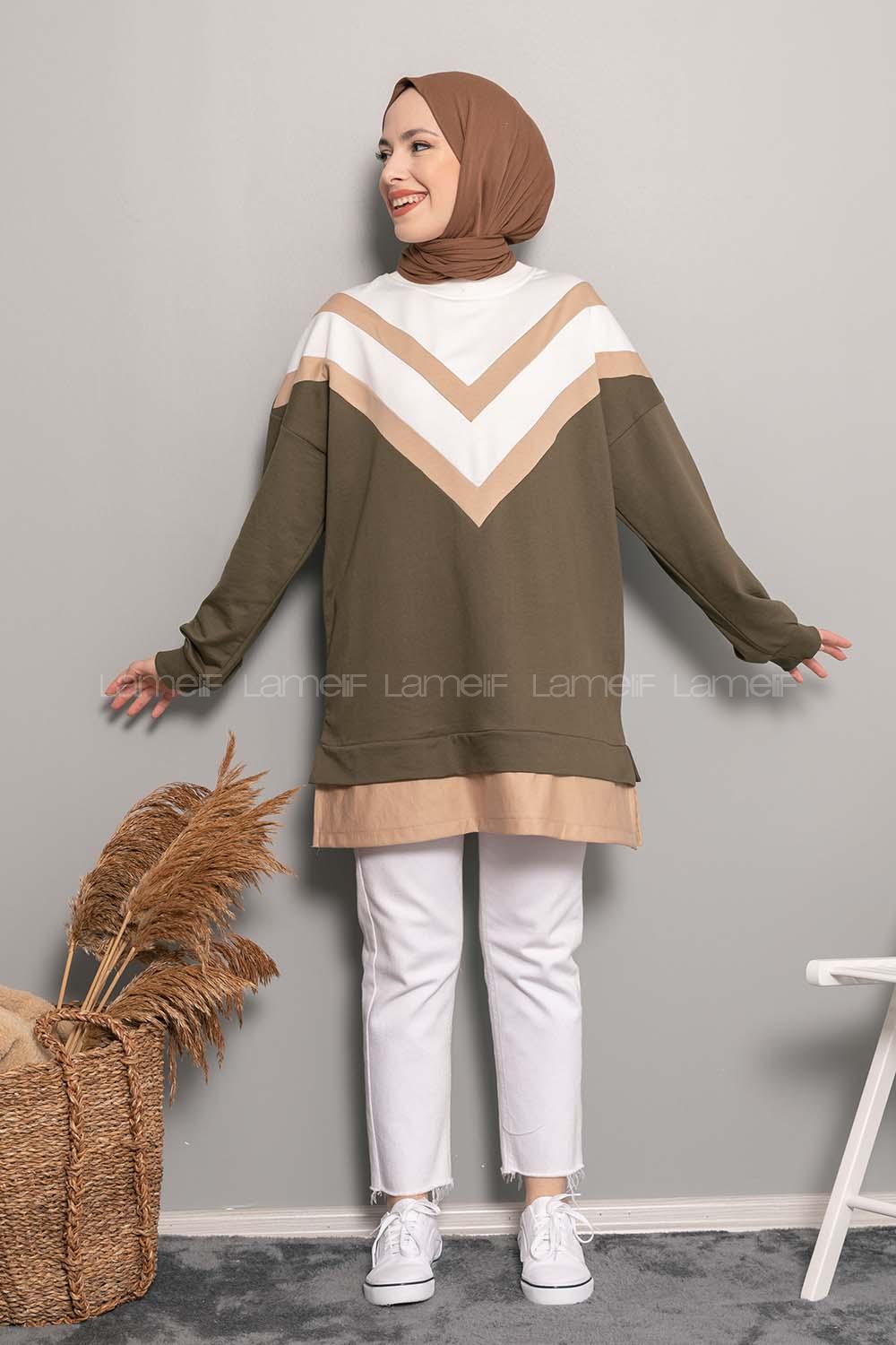 Modalamelif Etek Ucu Garnili Swatshirt Haki