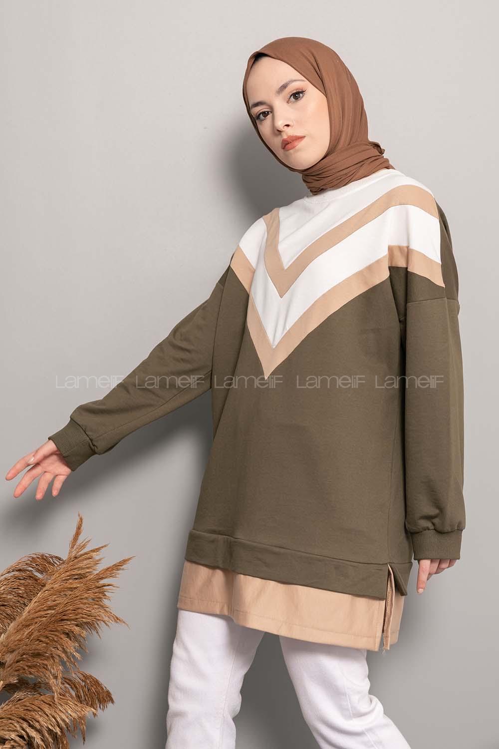 Modalamelif Etek Ucu Garnili Swatshirt Haki