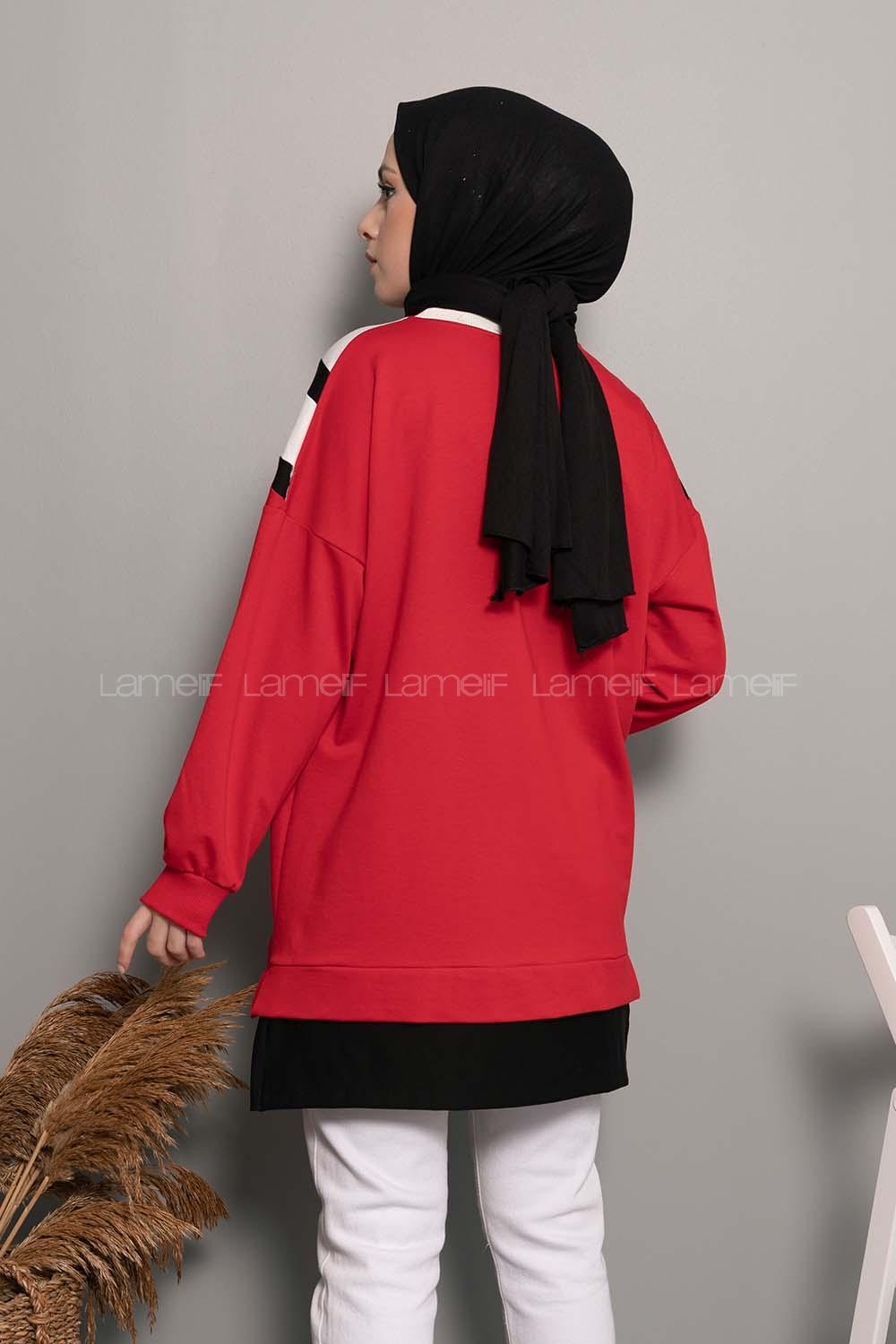 Modalamelif Etek Ucu Garnili Swatshirt Kırmızı