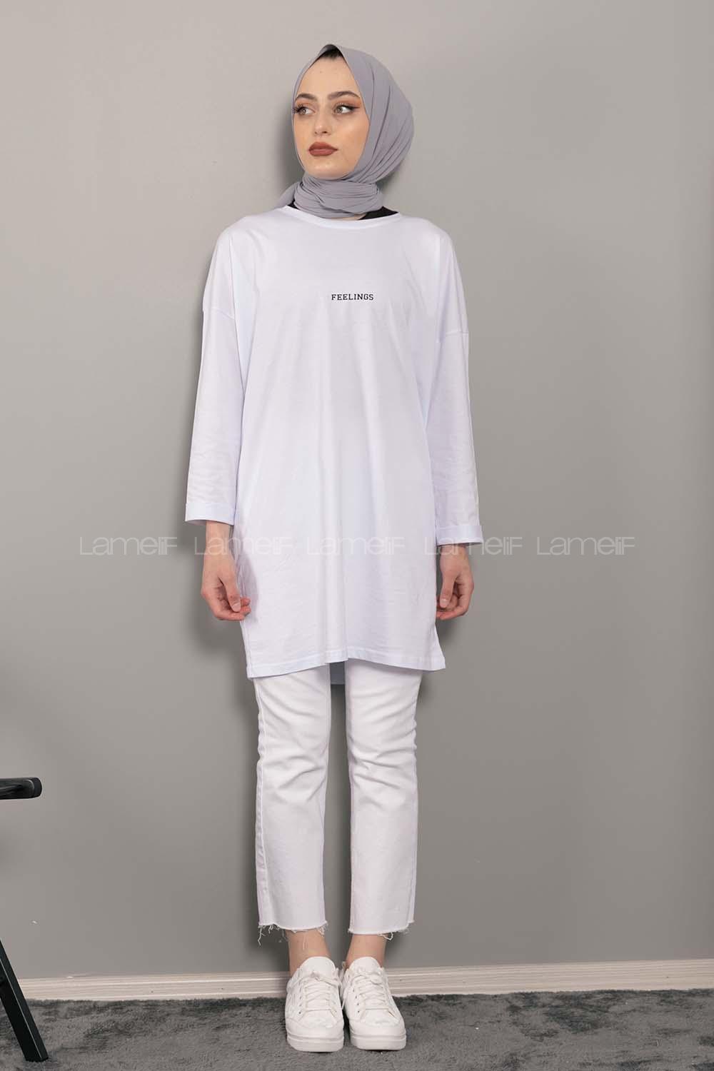 Modalamelif Feelings Yazı Baskılı Tunik Beyaz