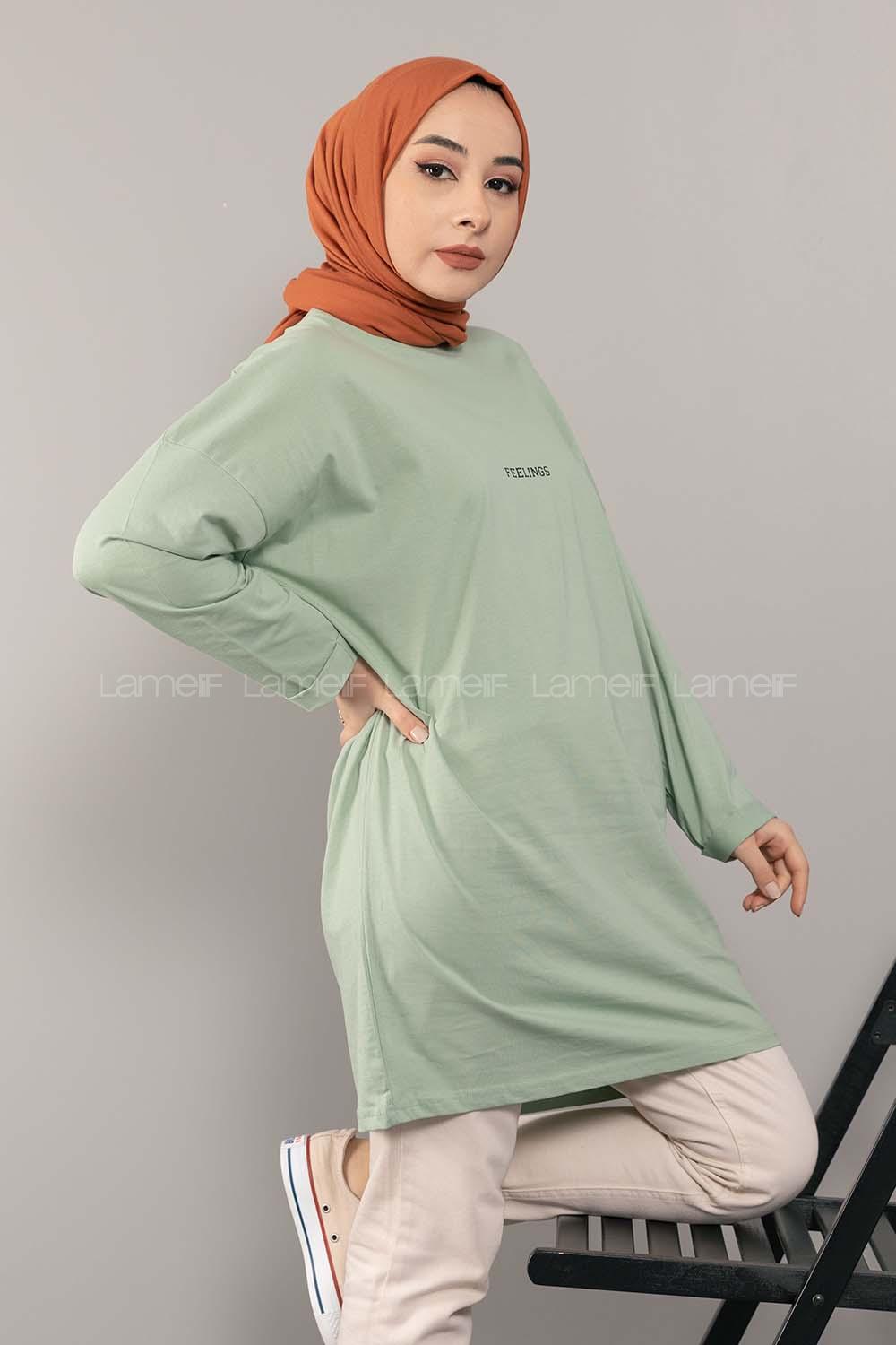 Modalamelif Feelings Yazı Baskılı Tunik Çağla Yeşili