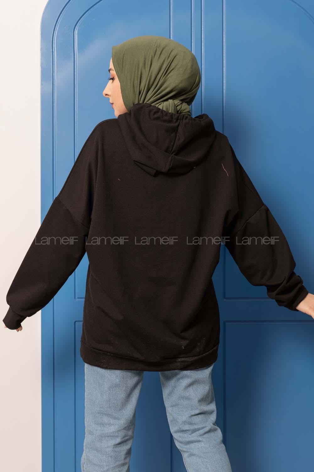 Modalamelif Kapşonlu Kinder Baskılı Sweatshirt Siyah