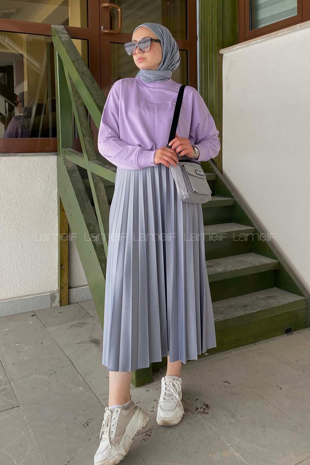 Modalamelif Lila Marigunta Baskılı Sweat Tunik