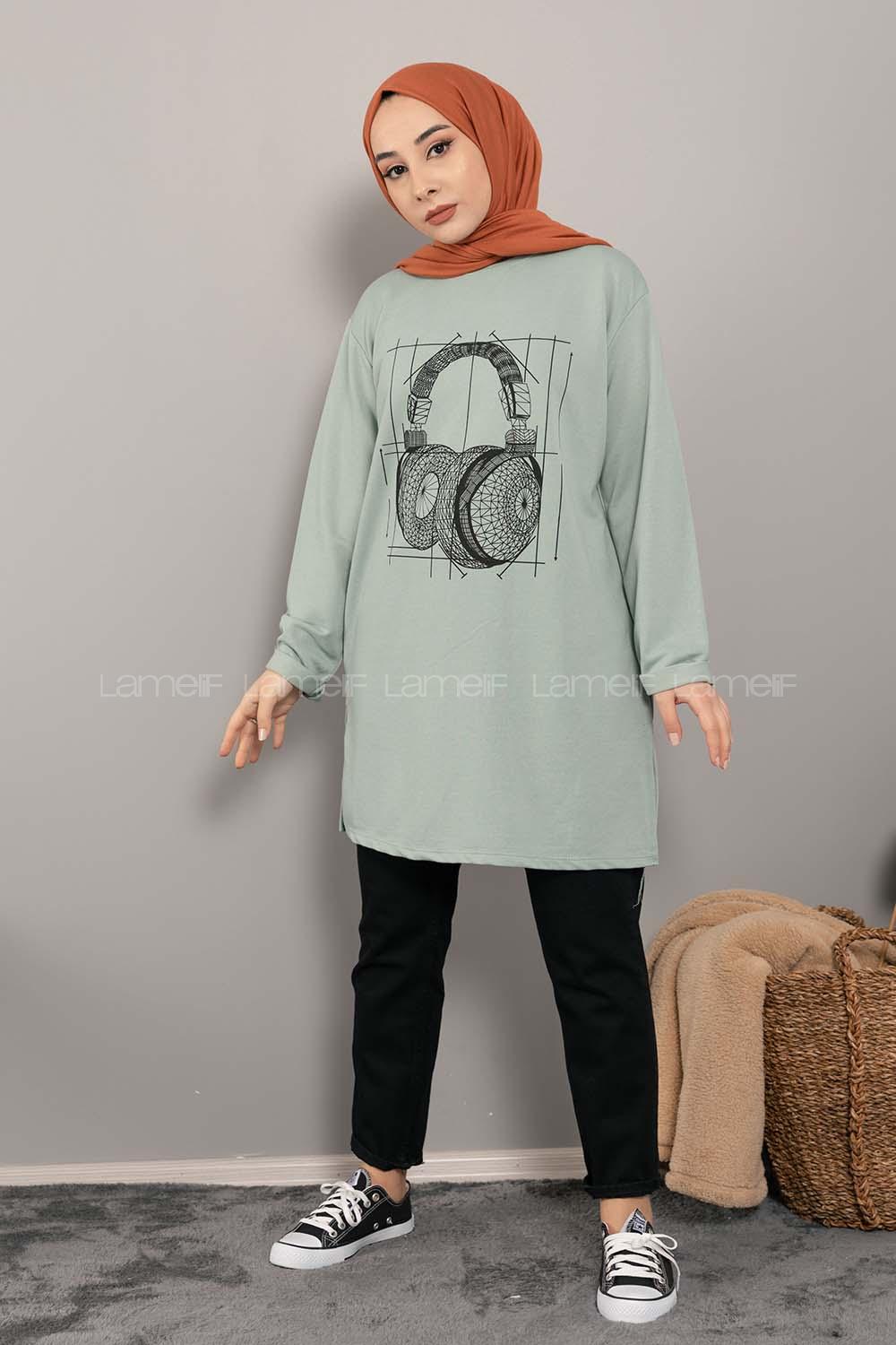 Modalamelif Müzikal Baskı Sweatshirt Çağla