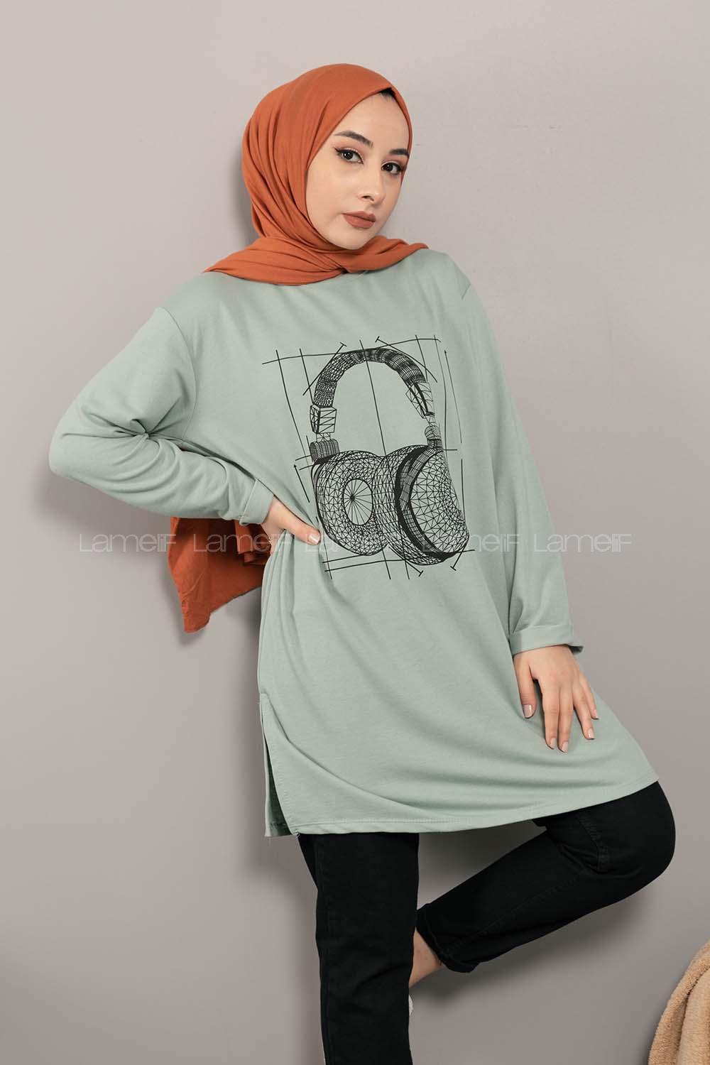 Modalamelif Müzikal Baskı Sweatshirt Çağla