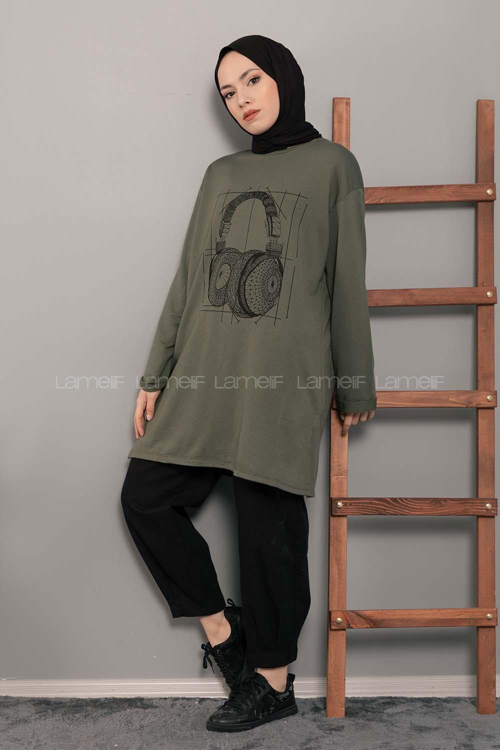 Modalamelif Müzikal Baskı Sweatshirt Haki